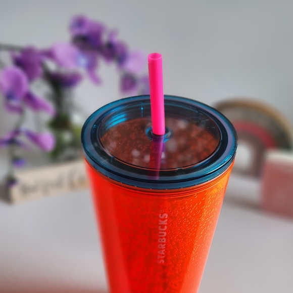 🎁GAVE AS FREE GIFT W ORDER 🧡💙 STARBUCKS🥤Neon Orange Bubble Venti 24oz - Picture 3 of 7